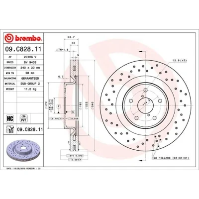 Bilde av BREMBO 09.C828.11 Bremseskiver 340 30 5 perforert / ventilert belagt høy karbon