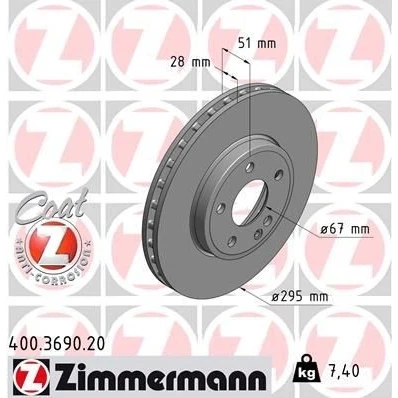 Bilde av ZIMMERMANN COAT Z 400.3690.20 Bremseskiver 295 28 6/5 5 112 innvendig ventilert belagt høy karbon MERCEDES BENZ: A Klasse, B CLA Coupé