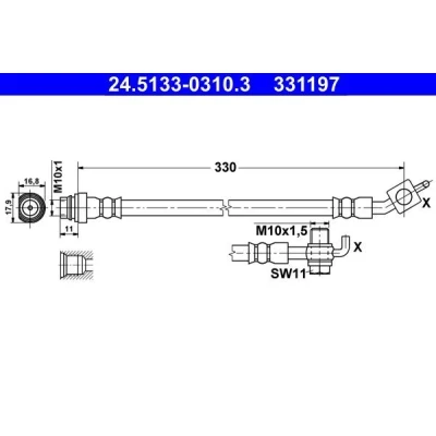 Bilde av ATE 24.5133 0310.3 Bremseslange 330 M10x1 VOLVO: V60 I, XC70 II Stasjonsvogn, V70 3, FORD: S Max Mk1, Galaxy Mk2 MPV