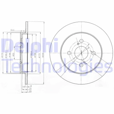 Bilde av DELPHI BG4055 Bremseskiver 259 9 4 fullt ut oljet ubehandlet uten hjullager, ABS sensorring TOYOTA: Yaris III Hatchback, II iQ