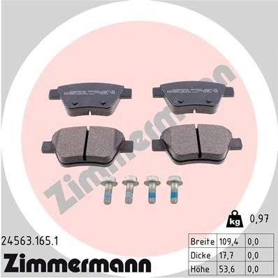 Bilde av ZIMMERMANN 24563.165.1 Bremseklosser med skruer Bildet viser leveranseinnholdet VOLKSWAGEN: GOLF 7, Caddy 3, 6, SKODA: Octavia 2 Combi