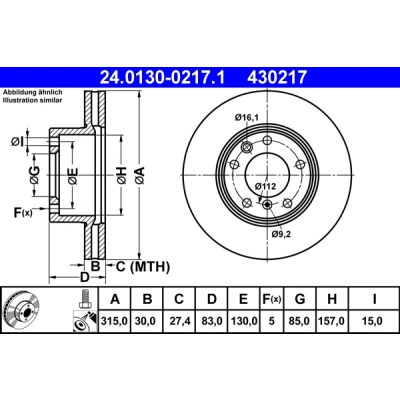 Bilde av ATE 24.0130 0217.1 Bremseskiver 315,0 30,0 5 130,0 ventilert belagt legert / høykull med skruer MERCEDES BENZ: G Klasse SUV