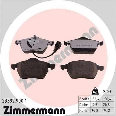Bilde av ZIMMERMANN 23392.900.1 Bremseklosser inkl. slitasjevarselkontakt Bildet viser leveranseinnholdet VOLKSWAGEN: Polo IV Hatchback, Golf 4, 4 Variant