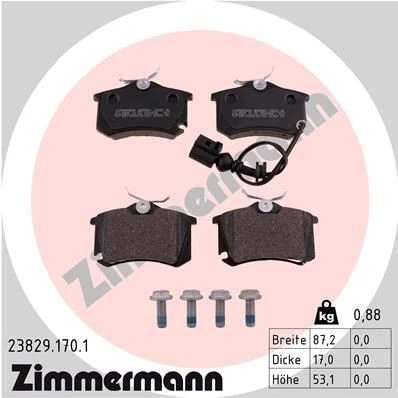 Bilde av ZIMMERMANN 23829.170.1 Bremseklosser inkl. slitasjevarselkontakt Bildet viser leveranseinnholdet VOLKSWAGEN: Polo IV Hatchback
