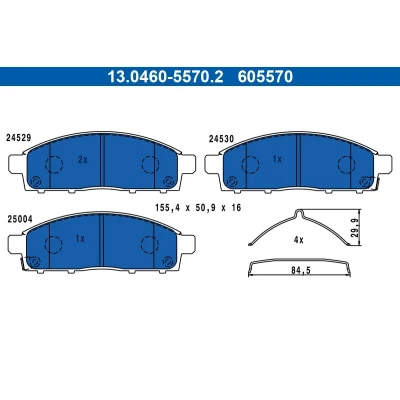 Bilde av ATE Bremseklosser med akustisk slitasjevarsel tilbehør 13.0460 5570.2 MITSUBISHI: L200 / Triton V Pick up