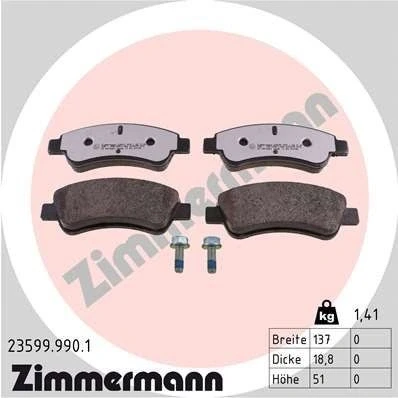 Bilde av ZIMMERMANN 23599.990.1 Bremseklosser med skruer Bildet viser leveranseinnholdet PEUGEOT: 207 Hatchback, 307 206 Hatchback
