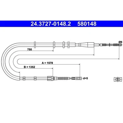 Bilde av ATE 24.3727 0148.2 Bremsekabel 1578 AUDI: 80 B4 Sedan