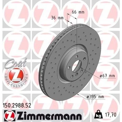 Bilde av ZIMMERMANN 150.2988.52 Bremseskiver 395 36 6/5 5 112 innvendig ventilert, hullet belagt høy karbon BMW: 7