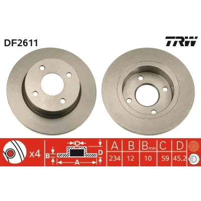 Bilde av TRW DF2611 Bremseskiver 234 12 4 100 fullt ut spraylakkert