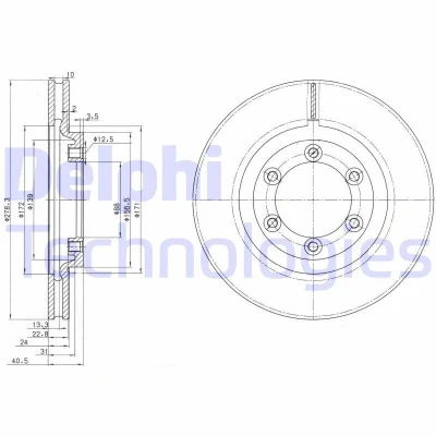 Bilde av DELPHI BG3523 Bremseskiver 278 24 6 ventilert oljet ubehandlet uten hjullager, ABS sensorring SSANGYONG: Musso SUV