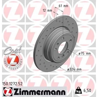 Bilde av ZIMMERMANN SPORT COAT Z 150.1272.52 Bremseskiver 324 12 7/5 5 120 fullt ut, hullet belagt høy karbon BMW: 7