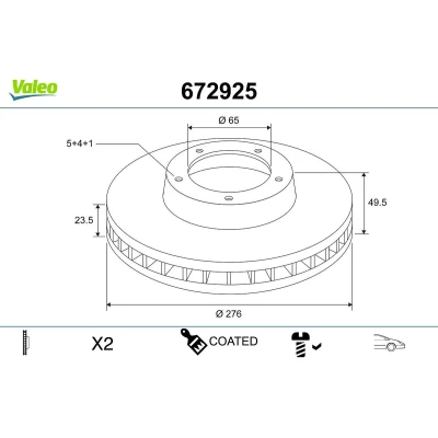 Bilde av VALEO Bremseskive VOLKSWAGEN: Golf 7, 7 Variant, Alltrack SKODA: Octavia 3 Combi, Schrägheck, AUDI: A3 Sedan 672925 5Q0615301A