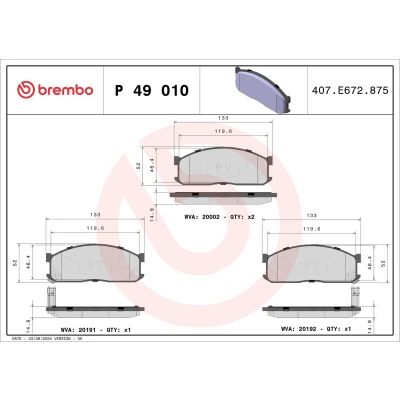 Bilde av BREMBO P 49 010 Bremseklosser med akustisk slitasjevarsel uten tilbehør