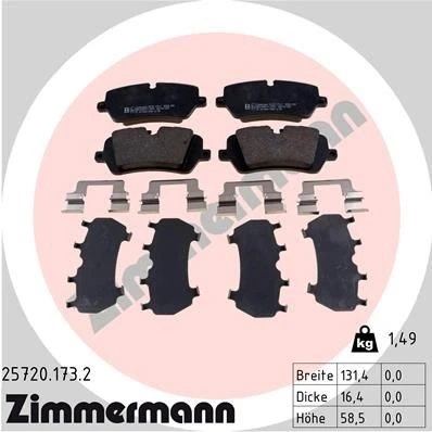 Bilde av ZIMMERMANN 25720.173.2 Bremseklosser klargjort for slitasjeindikator Bildet viser leveranseinnholdet, med fjær LAND ROVER: Range Rover Sport