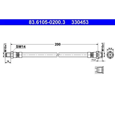 Bilde av ATE 83.6105 0200.3 Bremseslange 200 M10x1 AUDI: A4 B5 Avant, Sedan