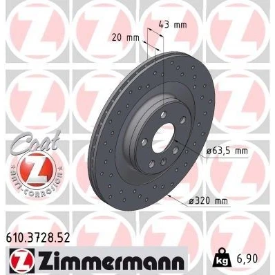 Bilde av ZIMMERMANN SPORT COAT Z 610.3728.52 Bremseskiver 320 20 6/5 5 108 innvendig ventilert, hullet belagt VOLVO: V90 II Stasjonsvogn, XC90 II, XC60