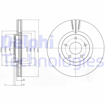Bilde av DELPHI BG4231C Bremseskiver 320 28 5 ventilert belagt ubehandlet uten hjullager, ABS sensorring NISSAN: Qashqai / Qashqai+2 I, Juke