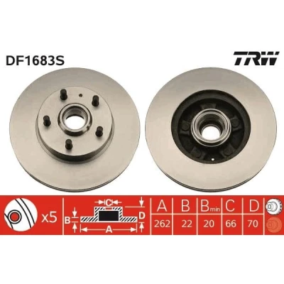 Bilde av TRW DF1683S Bremseskiver 262 22 5 108 ventilert spraylakkert VOLVO: 740 Sedan, 760 Stasjonsvogn