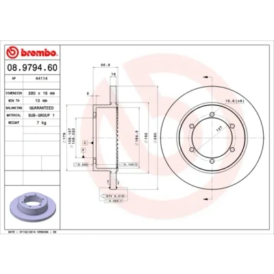 Bilde av BREMBO 08.9794.60 Bremseskiver 280 16 6 fullt ut RENAULT TRUCKS: Maxity