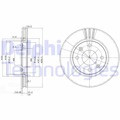Bilde av DELPHI BG2871 Bremseskiver 260 24 4 ventilert oljet ubehandlet uten hjullager, ABS sensorring PEUGEOT: 406 Sedan, Stasjonsvogn