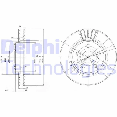 Bilde av DELPHI BG3187 Bremseskiver 255 28 5 ventilert oljet ubehandlet uten hjullager, ABS sensorring TOYOTA: Carina E Hatchback, Sedan