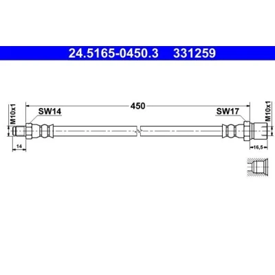Bilde av ATE 24.5165 0450.3 Bremseslange 450 M10x1 VOLKSWAGEN: Beetle, MERCEDES BENZ: G Klasse SUV