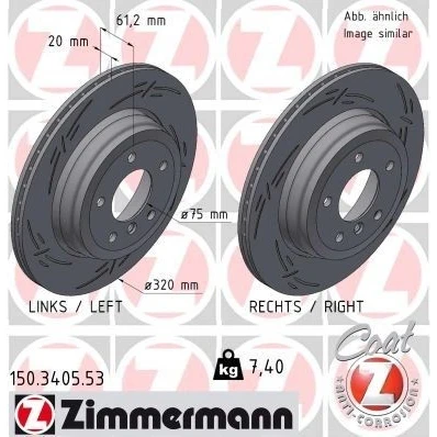 Bilde av ZIMMERMANN 150.3405.53 Bremseskiver 320 20 6/5 5 120 utvendig ventilert, med sliss belagt høy karbon BMW: Touring, Sedan