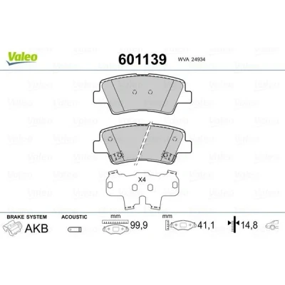 Bilde av VALEO 601139 Bremseklosser bakaksel inkl. slitasjevarselkontakt med antihyle blikk HYUNDAI: i40 Stasjonsvogn, Tucson, i20 II Hatchback