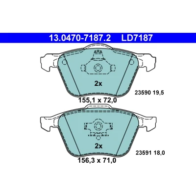 Bilde av ATE Ceramic 13.0470 7187.2 Bremseklosser ikke klargjort for slitasjeindikator, ekskl. slitasjevarselkontakt VOLVO: S80 I, XC90 V70 2