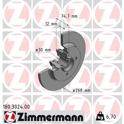 Bilde av Bremseskive ZIMMERMANN 180.3024.00