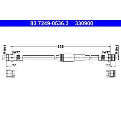 Bilde av ATE 83.7249 0536.3 Bremseslange 536 AUDI: A3 Sportback, Hatchback, VOLKSWAGEN: Passat B6 Variant, Sedan