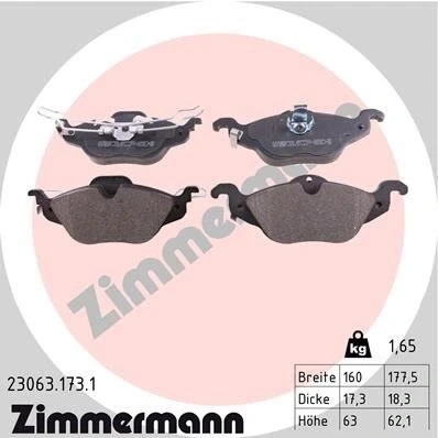Bilde av ZIMMERMANN 23063.173.1 Bremseklosser med akustisk slitasjevarsel Bildet viser leveranseinnholdet OPEL: Astra G Caravan, CC, Sedan