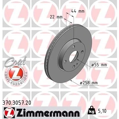 Bilde av ZIMMERMANN COAT Z 370.3057.20 Bremseskiver 258 22 5/4 4 100 innvendig ventilert belagt MAZDA: MX 5 IV