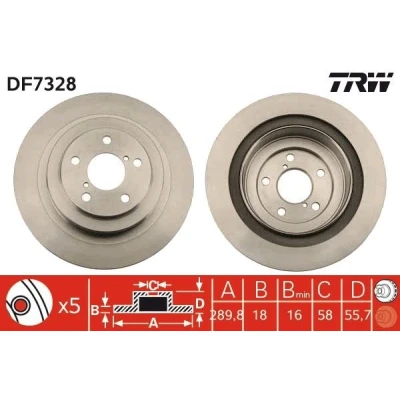 Bilde av TRW DF7328 Bremseskiver 290 18 5 100 ventilert spraylakkert SUBARU: Forester III, Legacy 4, Impreza II Sedan