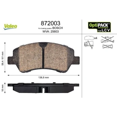 Bilde av VALEO 872003 Bremseklosser bakaksel ekskl. slitasjevarselkontakt med sikringsskruesett, for vanskelige bruksforhold FORD: Transit Custom V362 Van