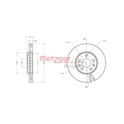 Bilde av METZGER 6110760 Bremseskiver framaksel 296 28 5 114,3 innvendig ventilert spraylakkert, Krysssliping med skruer OPEL: Vivaro B Combi, Van