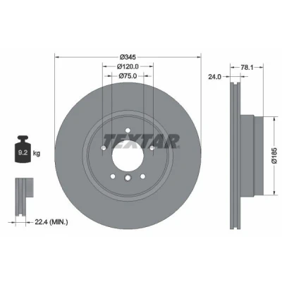 Bilde av TEXTAR PRO+ 92161205 Bremseskiver 345 24 05/06 120 innvendig ventilert belagt høy karbon uten hjulfestebolt, hjulnav BMW: X5, X6