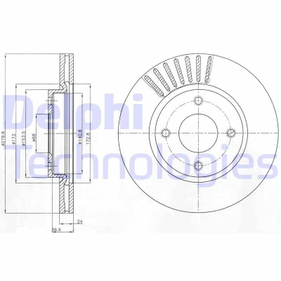 Bilde av DELPHI BG4337 Bremseskiver 280 24 4 ventilert oljet ubehandlet uten hjullager, ABS sensorring