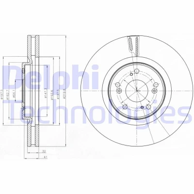 Bilde av DELPHI BG4225 Bremseskiver 320 32 5 ventilert oljet ubehandlet uten hjullager, ABS sensorring HONDA: ACCORD 8 Kombi,