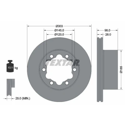 Bilde av TEXTAR 92295303 Bremseskiver 303 28 06/06 145 innvendig ventilert belagt uten hjulfestebolt, hjulnav VOLKSWAGEN: Crafter Van