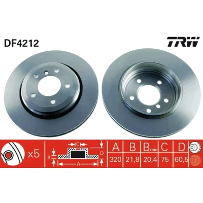 Bilde av TRW DF4212 Bremseskiver 320 21,8 5 120 ventilert spraylakkert BMW: 3 Sedan, Coupé, Touring