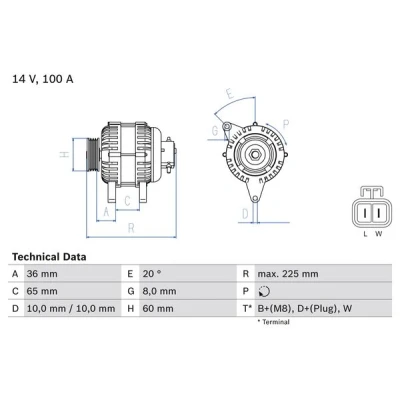 Bilde av BOSCH 0 986 043 981 Dynamo 14V 100A OPEL: Combo C Varebil / Stasjonsvogn, Meriva A, Astra G CC, HONDA: CIVIC 7 Hatchback