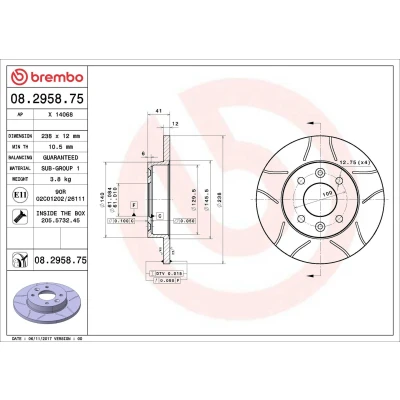 Bilde av BREMBO MAX LINE 08.2958.75 Bremseskiver 238 12 4 fullt ut, med sliss belagt skruer RENAULT: CLIO 2, Super 5 Hatchback