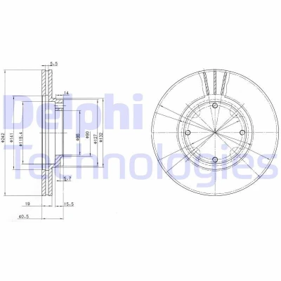 Bilde av DELPHI BG2394 Bremseskiver 242 19 4 ventilert oljet ubehandlet uten hjullager, ABS sensorring