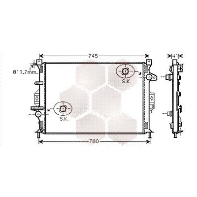 Bilde av VAN WEZEL 18002424 Radiator Aluminium 670 460 25 med overløpsrør Kjøleribber loddet FORD: FOCUS 3, Galaxy Mk2 MPV, S Max Mk1, VOLVO: V40 Hatchback
