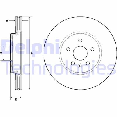 Bilde av DELPHI BG4710C Bremseskiver 300 26 5 ventilert belagt ubehandlet uten hjullager, ABS sensorring OPEL: Mokka / X, CHEVROLET: Trax