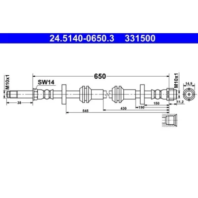 Bilde av ATE 24.5140 0650.3 Bremseslange 650 M10x1 AUDI: A6 C7 Avant, Sedan