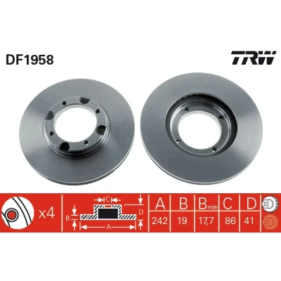 Bilde av TRW DF1958 Bremseskiver 242 19,2 4 104 ventilert spraylakkert