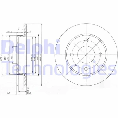 Bilde av DELPHI BG3971 Bremseskiver 250 10 4 fullt ut oljet ubehandlet uten hjullager, ABS sensorring MITSUBISHI: COLT 6, SMART: Forfour I