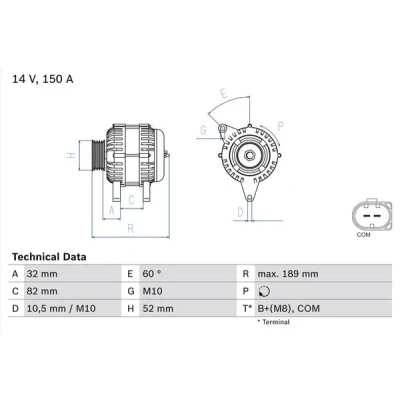 Bilde av BOSCH 0 986 048 090 Dynamo 14V 150A PORSCHE: 911 Coupé